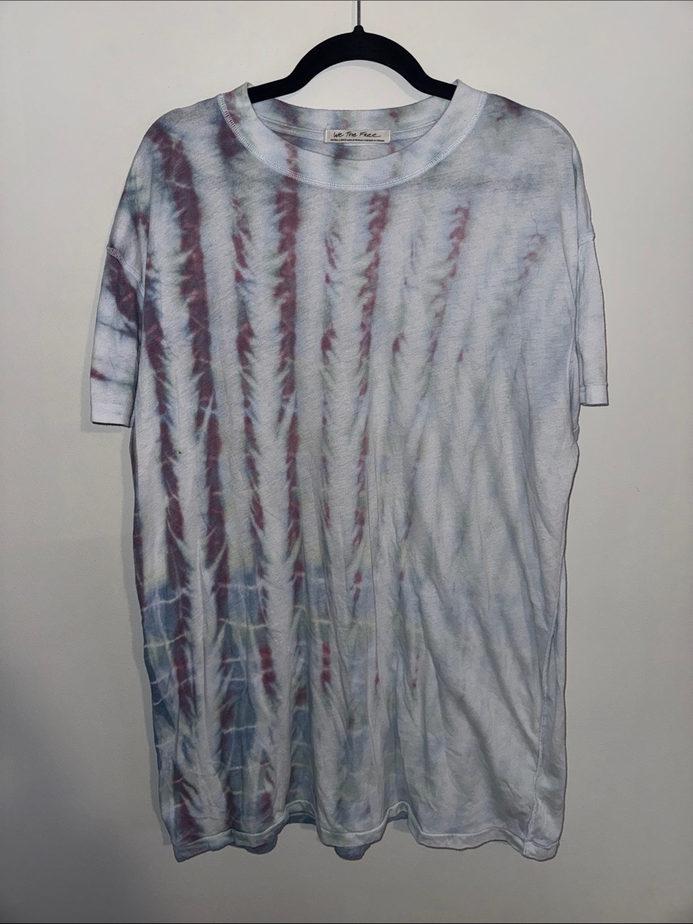 We The Free Tie-Dye Short Sleeve Cotton T-Shirt - White with Red & Blue Stripes